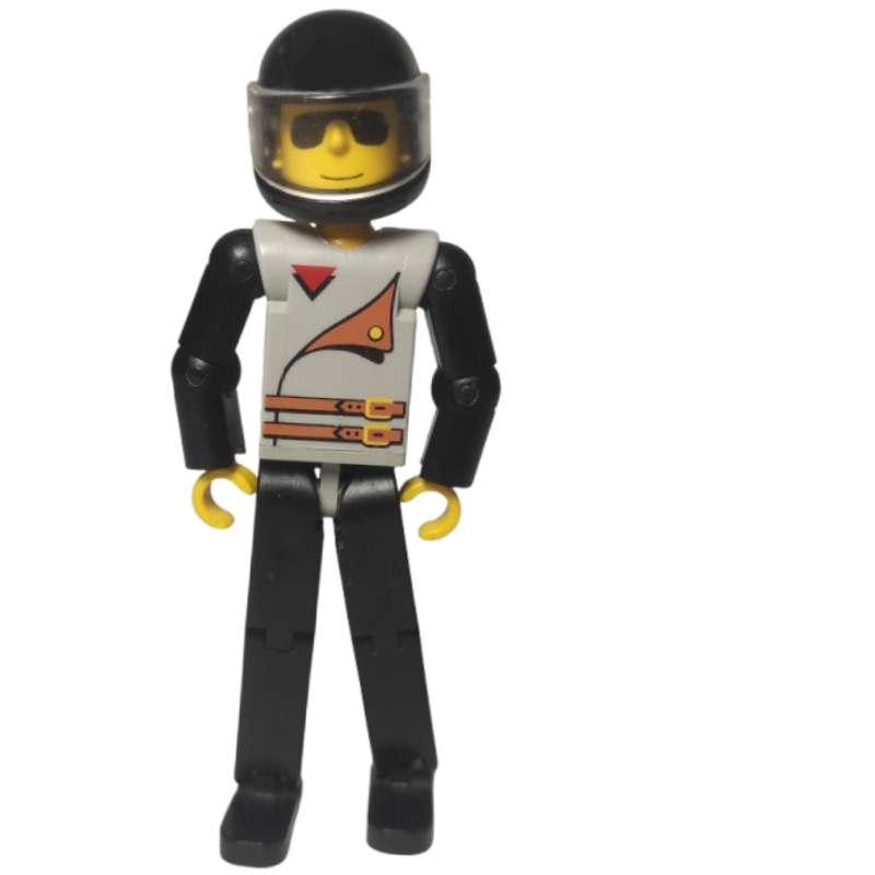 LEGO Technic Figure Black Legs, Light Gray Top with 2 Brown Belts, Black Arms - Black Helmet (fig-010488)