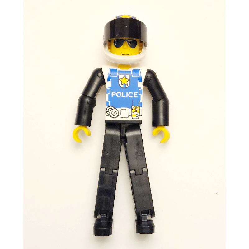 LEGO Technic Figure Black Legs, White Top with Police Logo, Black Arms - White Helmet (fig-010489)