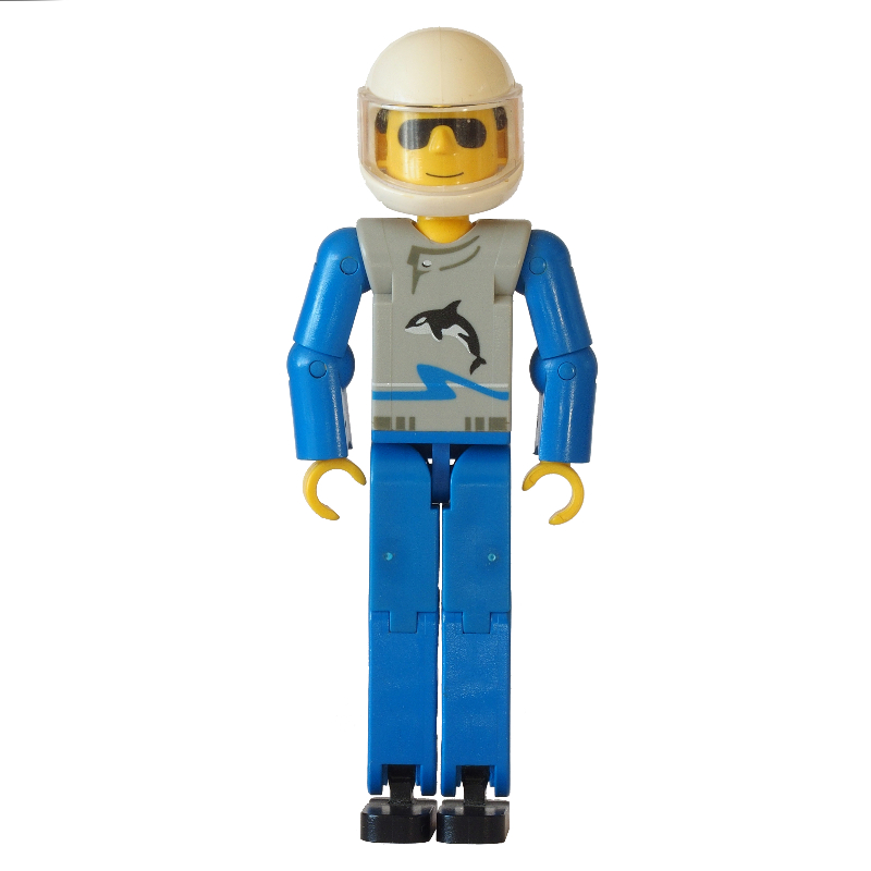 LEGO Technic Figure Blue Legs, Light Gray Top with Wave and Orca Print, Blue Arms - White Helmet (fig-010490)