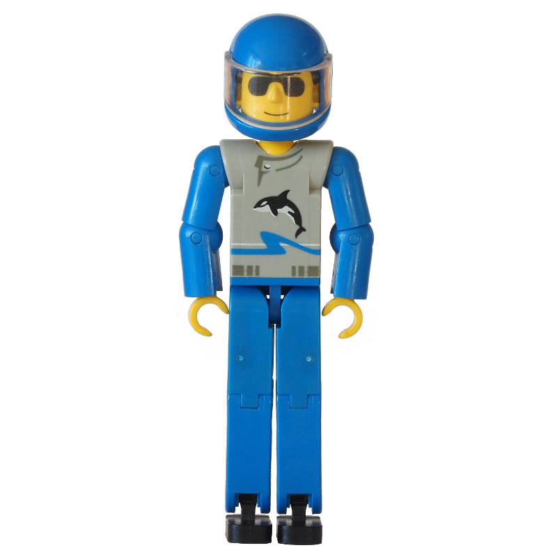 LEGO Technic Figure Blue Legs, Light Gray Top with Wave and Orca Print, Blue Arms - Blue Helmet (fig-010491)