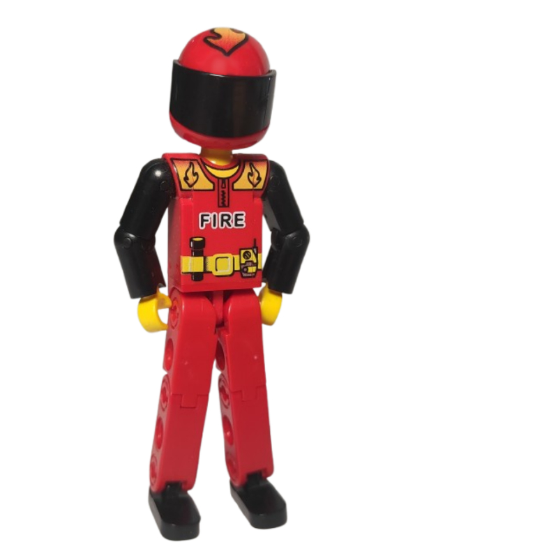 LEGO Technic Figure Red Legs, Red Top with Fire Print, Black Arms - Red Helmet (fig-010492)