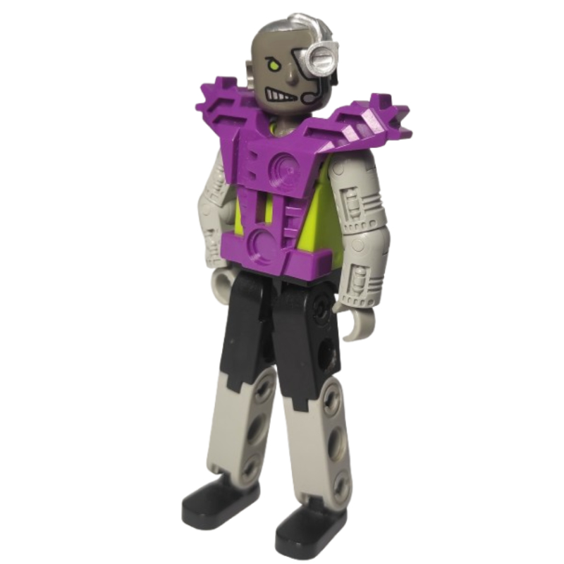 LEGO Technic Figure Cyborg, Black Legs, Purple Armour, Mechanical Arms, Dark Gray Head, Cyborg Eyepiece - Purple Vest (fig-010498)