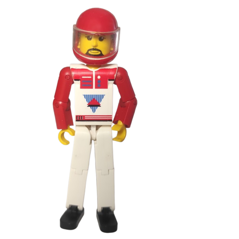 LEGO Technic Figure White Legs, White Top with Red Vest, Red Arms, Black Hair - Red Helmet (fig-010499)