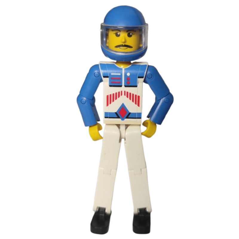 LEGO Technic Figure White Legs, White Top with Red Arrow Stripes Print, Blue Arms - Blue Helmet (fig-010500)