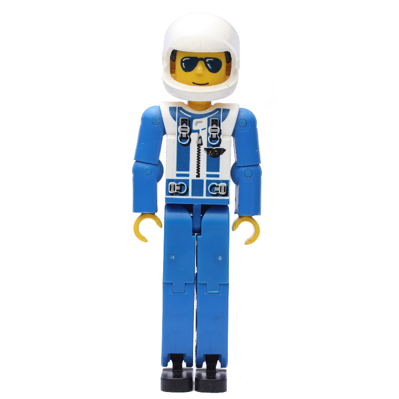 LEGO Technic Figure Blue Legs, White Top with Zip & Shoulder Harness Print, Blue Arms - White Helmet (fig-010502)