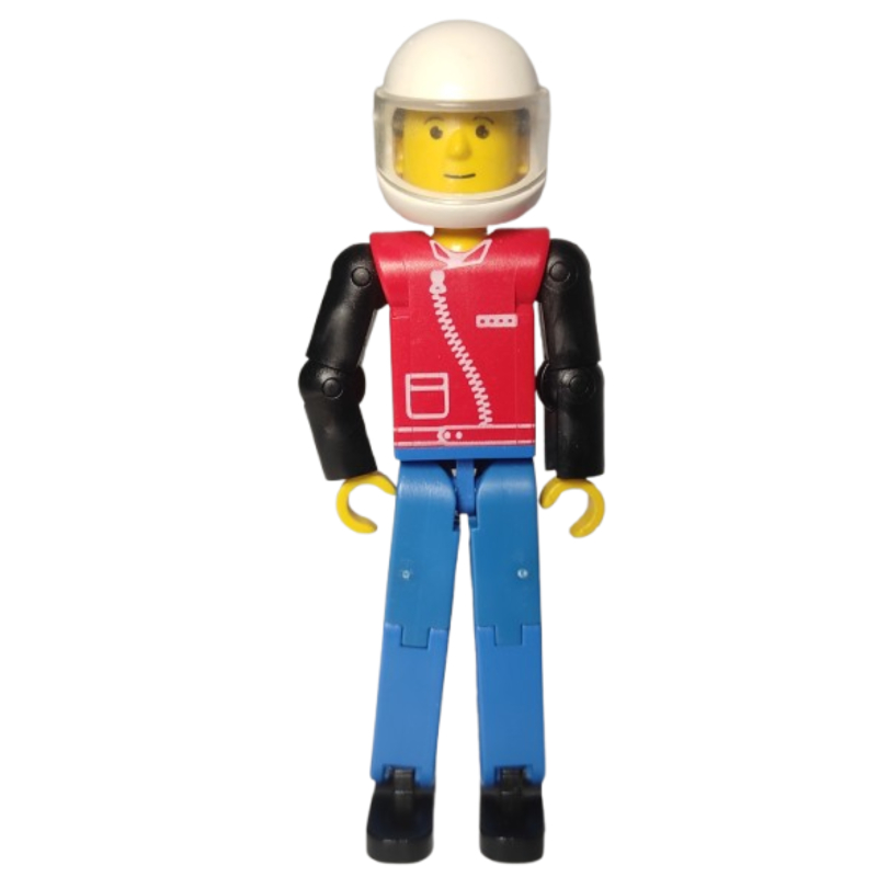 LEGO Technic Figure Blue Legs, Red Top with Zipper Print, Black Arms - White Helmet (fig-010504)