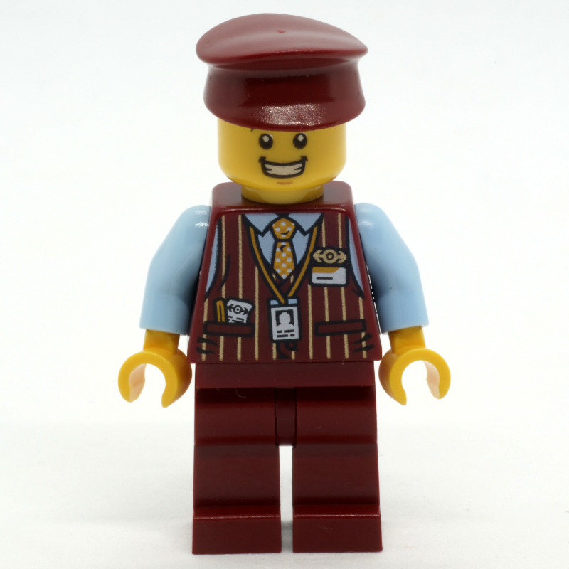LEGO Train Conductor, Dark Red Suit with Tie, Dark Red Hat (fig-010563)