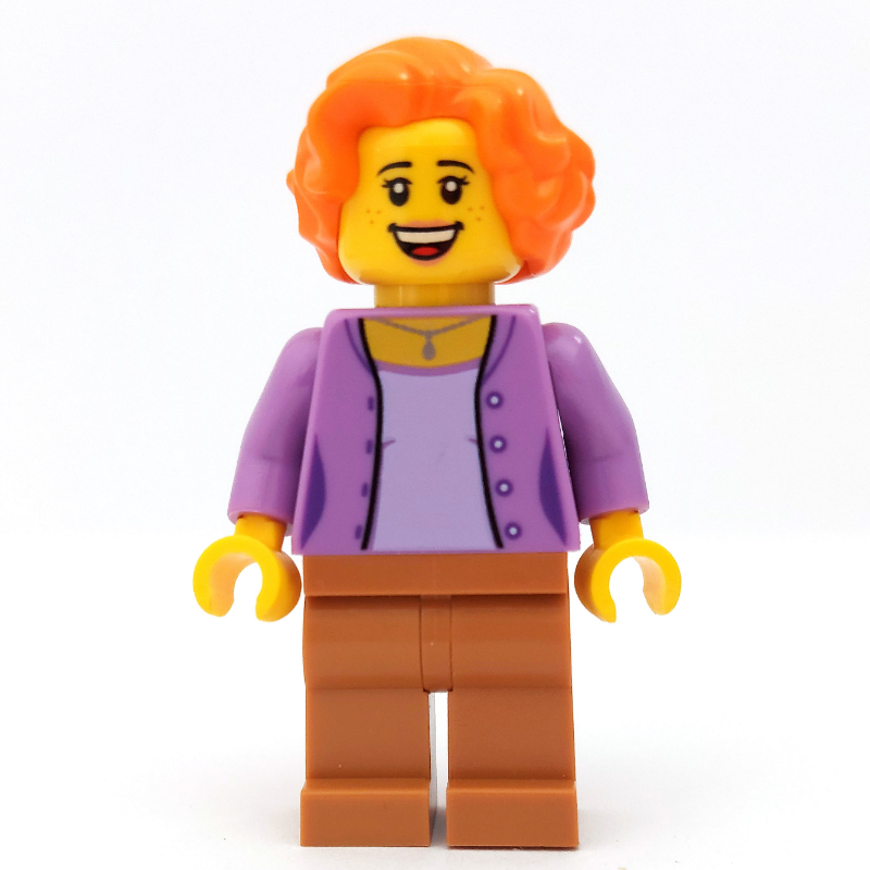 LEGO Woman, Open Medium Lavender over Lavender Shirt, Medium Nougat Legs, Orange Hair (fig-010569)