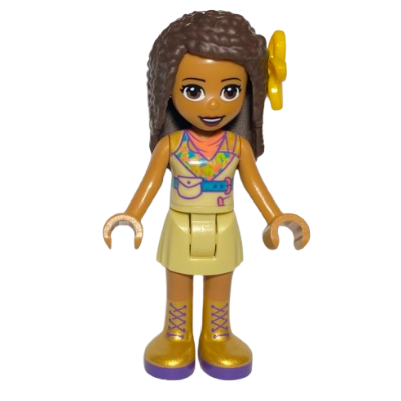LEGO Andrea - Tan Jacket, Tan Skirt, Dark Brown Hair, Flower (fig-010595)