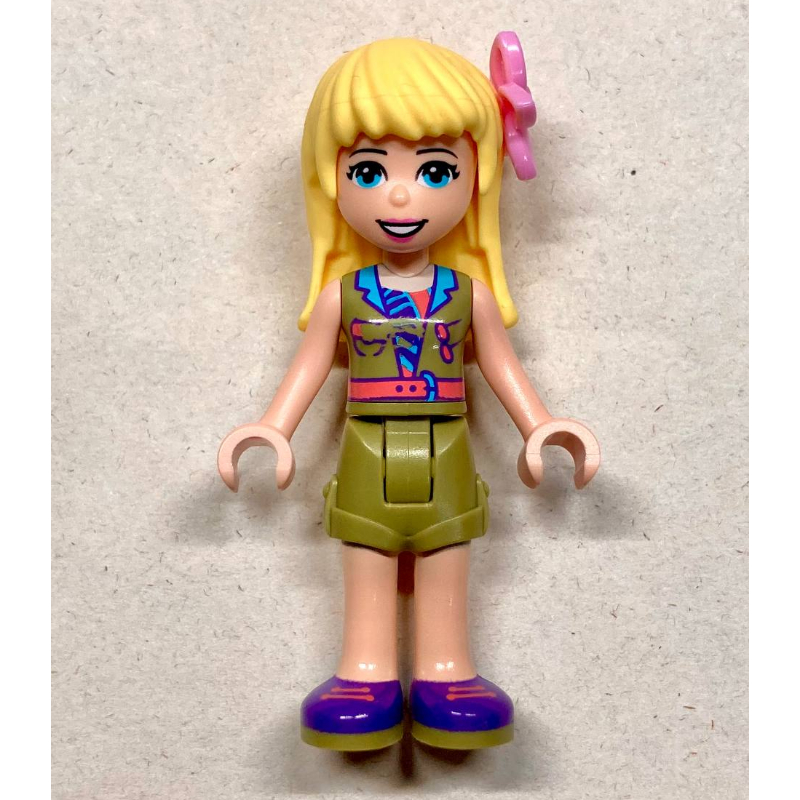 LEGO Stephanie - Olive Green Jacket, Olive Green Skirt, Bright Light Yellow Hair, Flower (fig-010596)