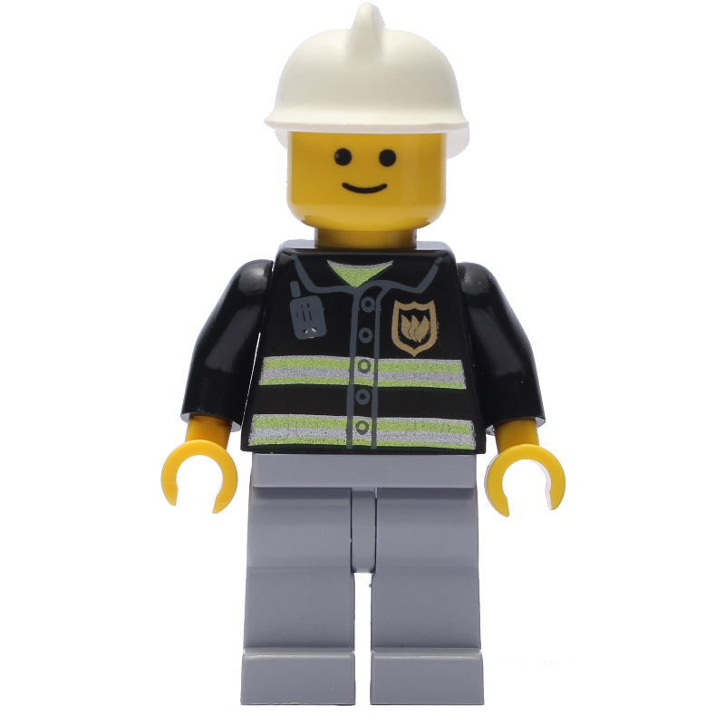 LEGO Fire Fighter - Black Torso, Light Bluish grey Legs, White Helmet (fig-010616)
