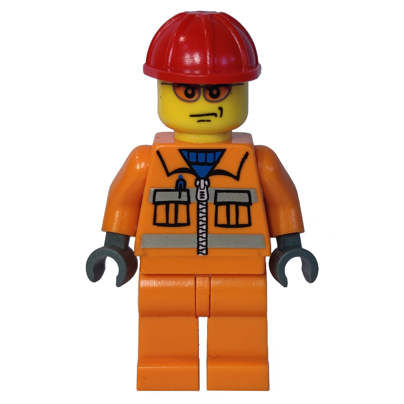 LEGO Worker - Orange Torso, Orange Legs, Red Helmet, Glasses (fig-010633)