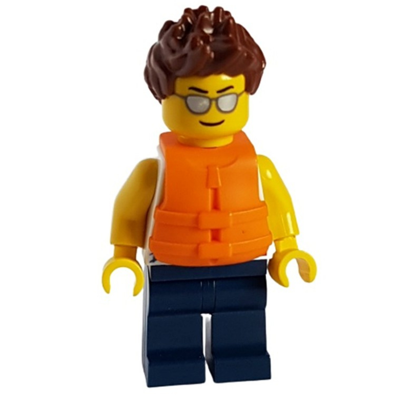 LEGO White Torso, Dark Blue Legs, Reddish Brown Hair, Life Jacket (fig-010635)
