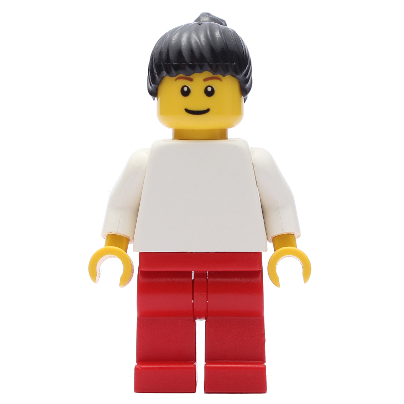 LEGO White Torso, Red Legs, Black Hair Ponytail (fig-010652)
