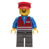 Train Worker - Blue Torso, Dark Gray Legs, Red Hat