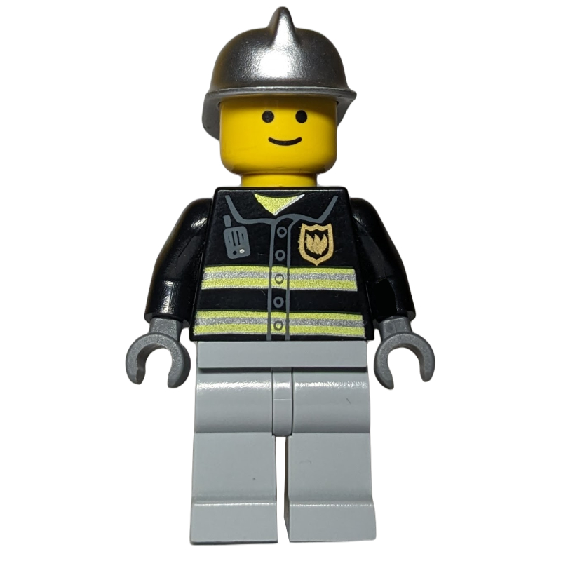 LEGO Fire Fighter - Black Torso, Light Bluish grey Legs, Silver Helmet (fig-010699)