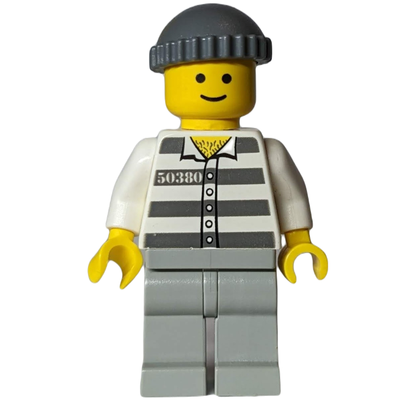 LEGO Prisoner - White Torso, Light Bluish Grey Legs, Light Bluish Grey Cap - 50380 (fig-010708)