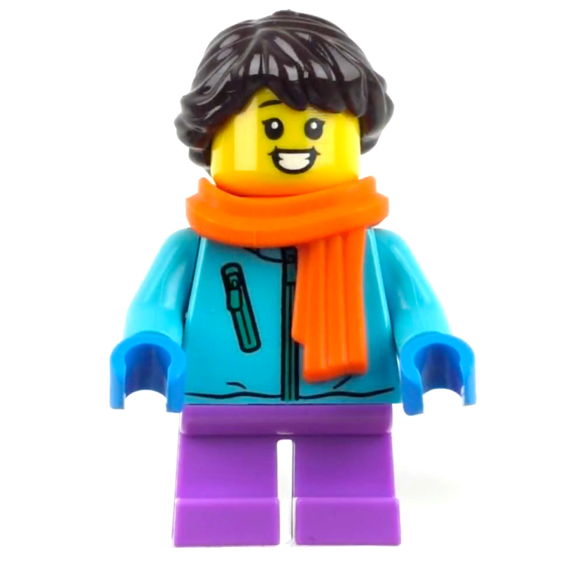 LEGO Girl, Medium Azure Jacket, Medium Lavender Legs, Orange Scarf, Dark Brown Hair (fig-010736)