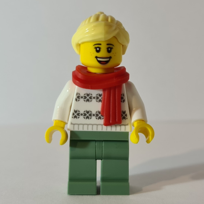 LEGO White Torso, Sand Green Legs, Bright Light Yellow Hair, Red Scarf (fig-010748)