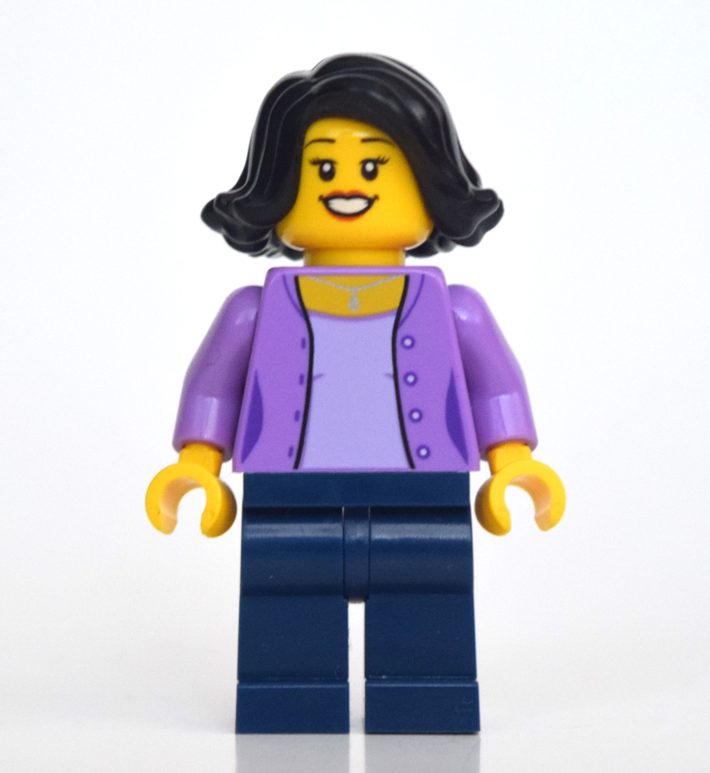 LEGO Woman, Medium Lavender Sweater, Dark Blue Legs, Black Hair (fig-010754)