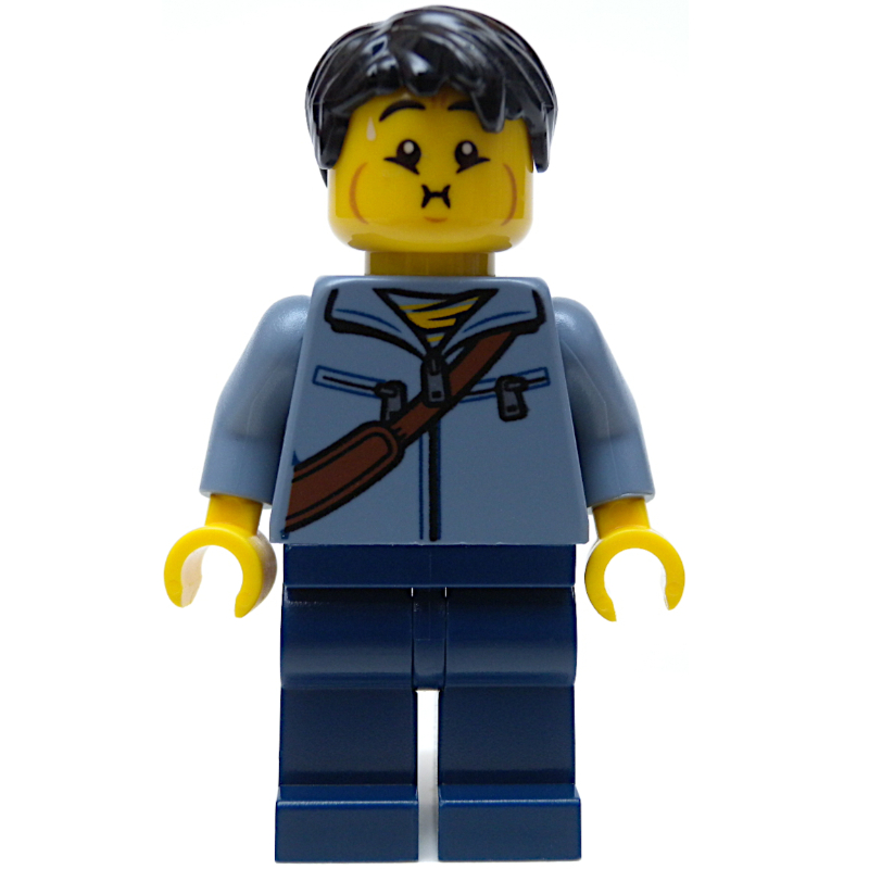 LEGO Sand Blue Torso, Dark Blue Legs, Black Hair (fig-010760)