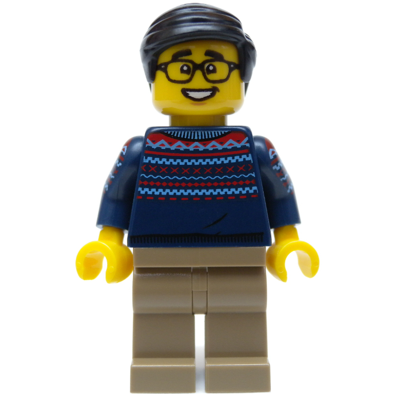 LEGO Dark Blue Torso, Tan Legs, Black Hair (fig-010765)