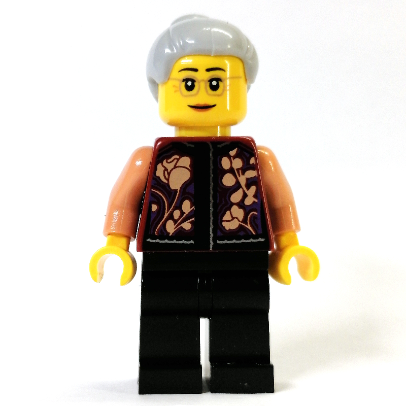 LEGO Dark Red Torso, Black Legs, Light Bluish Grey Hair (fig-010770)