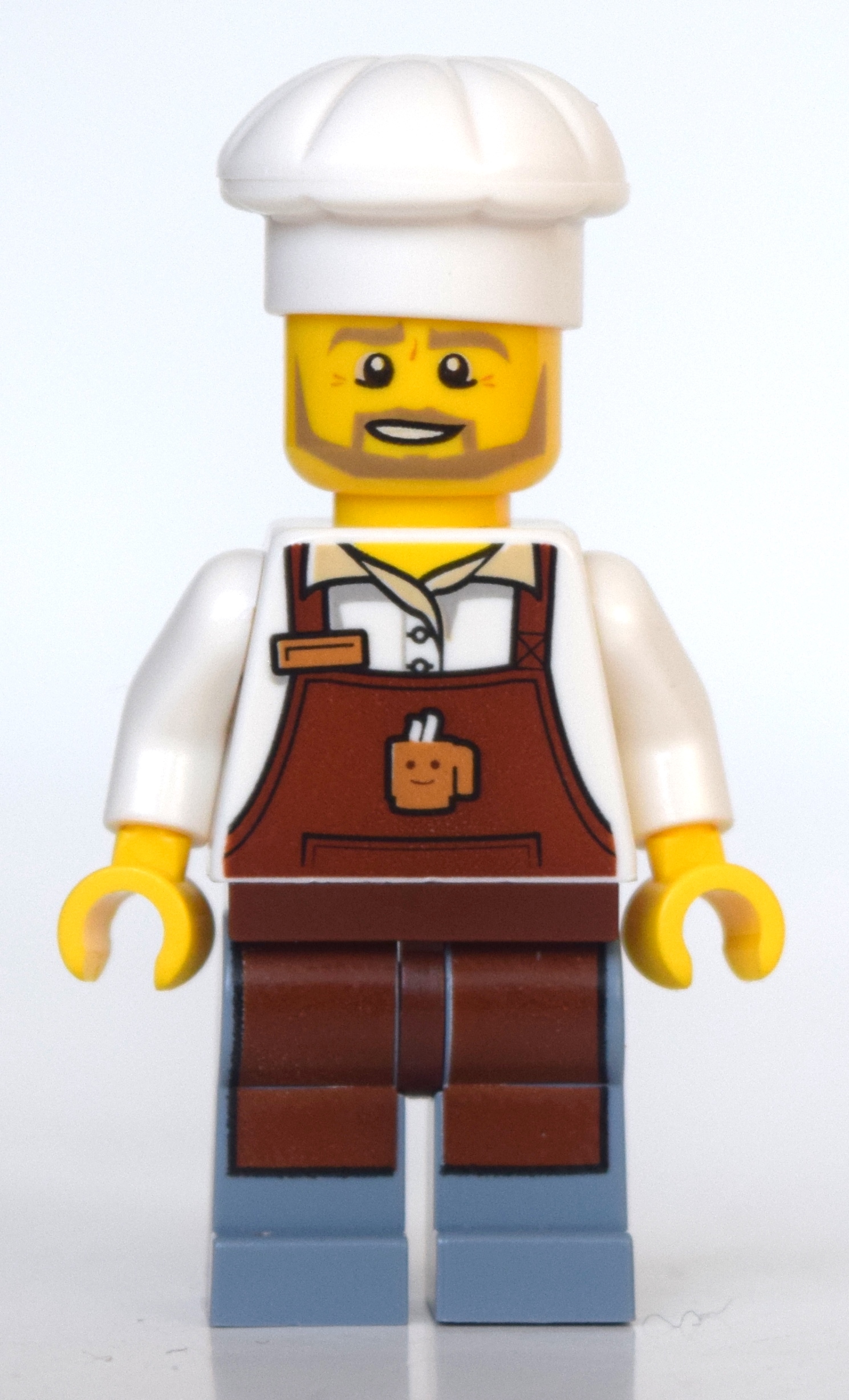 LEGO Barista, Reddish Brown Apron, Sand Blue Legs, Chef Hat (fig-010796)