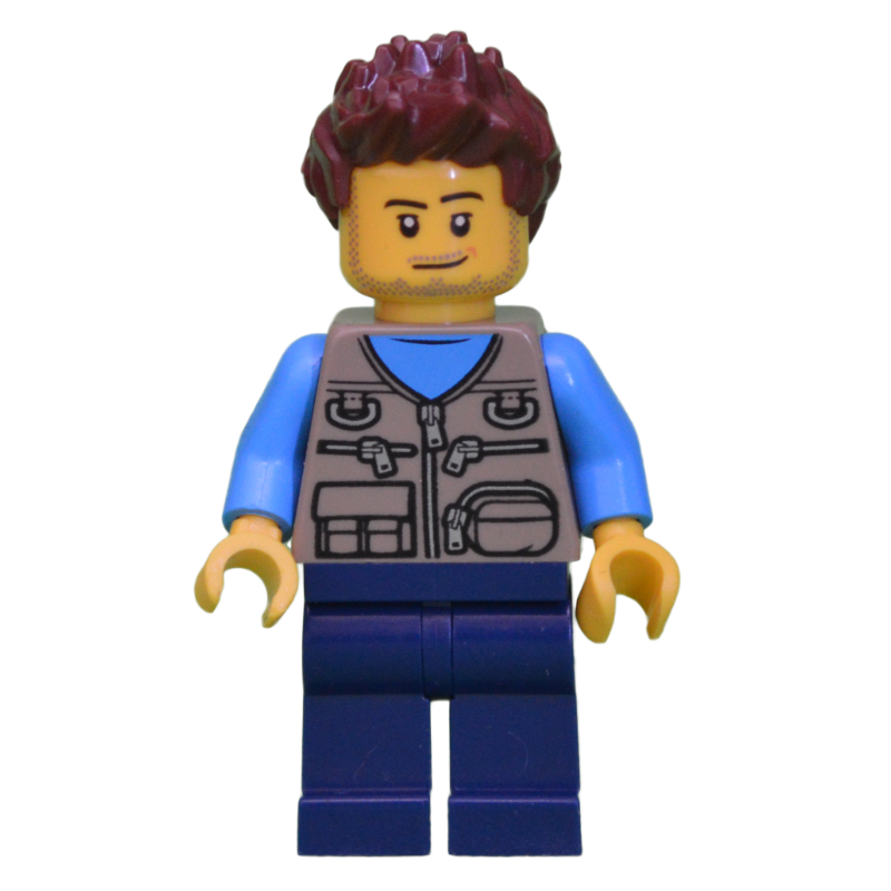 LEGO Dark Tan Torso, Dark Blue Legs, Reddish Brown Hair (fig-010809)