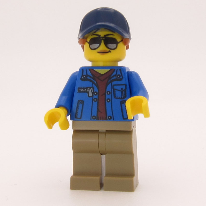 LEGO Woman, Blue Jacket, Dark Tan Legs, Dark Blue Cap with Ponytail (fig-010815)