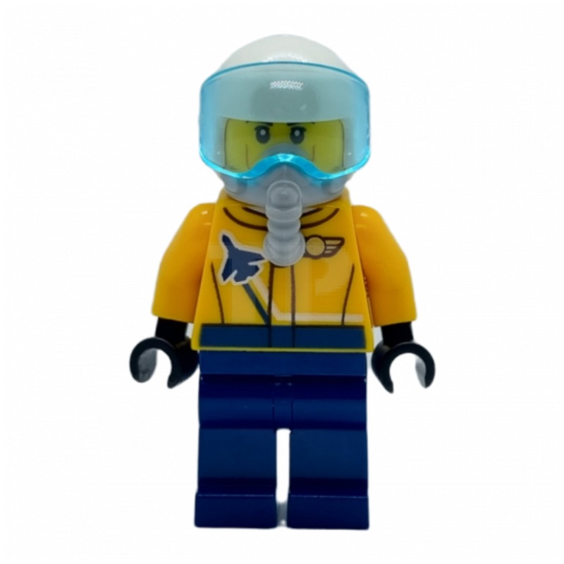 LEGO Pilot, Orange Jacket, Dark Blue Legs, White Helmet with Visor and Breathing Apparatus (fig-010816)