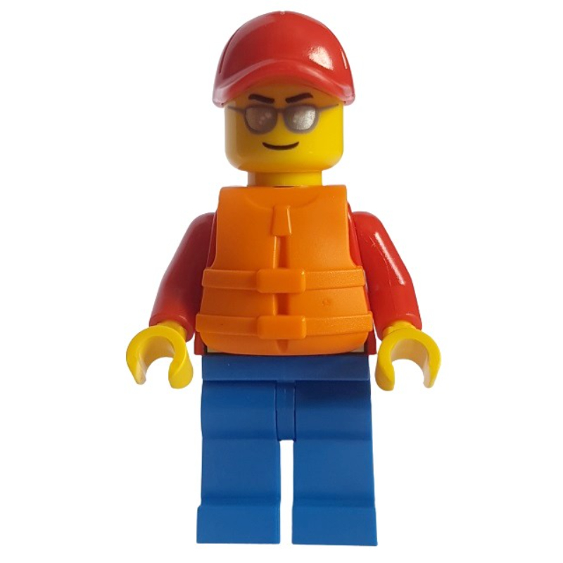 LEGO Lifeguard, Red Jacket, Blue Legs, Red Cap, Orange Life Vest (fig-010817)