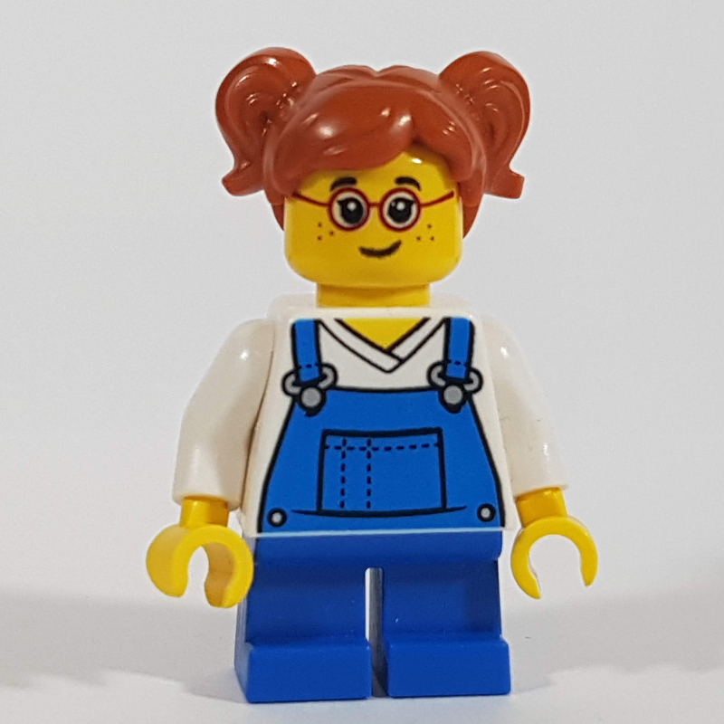 LEGO Girl, Blue Overalls, Short Legs, Glasses (fig-010818)