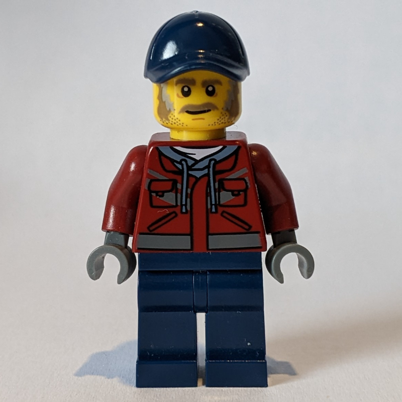 LEGO Man, Dark Red Jacket, Dark Blue Legs, Dark Blue Cap, Moustache (fig-010821)