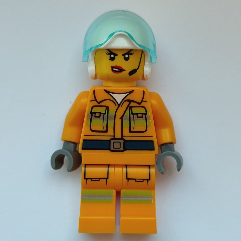 LEGO Firewoman, Bright Light Orange Firesuit, White Helmet with Visor (fig-010834)