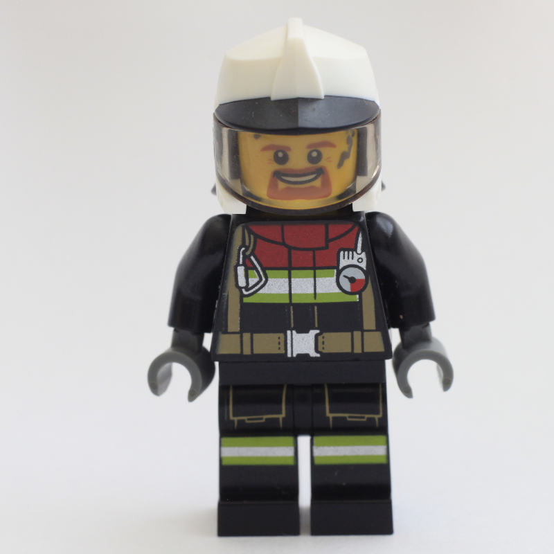 LEGO Fireman, Black Firesuit, White Helmet with Black Peak and Neck Protector with Visor (fig-010839)