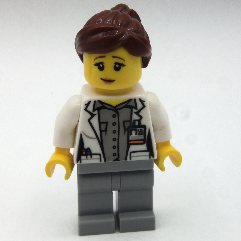 LEGO Woman, White Jacket, Light Bluish Gray Legs, Reddish Brown Hair (fig-010841)