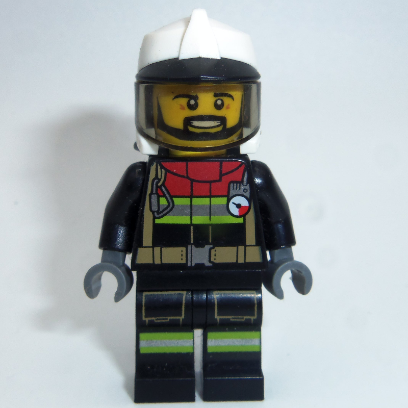 LEGO Fireman, Black Firesuit, White Helmet with Black Peak and Neck Protector with Visor (fig-010843)