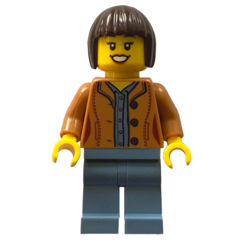 LEGO Woman, Medium Nougat Jacket, Sand Blue Legs, Dark Brown Hair (fig-010846)