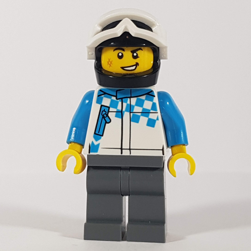 LEGO Man, Racing Jacket, Black Helmet with White Snow Goggles (fig-010847)