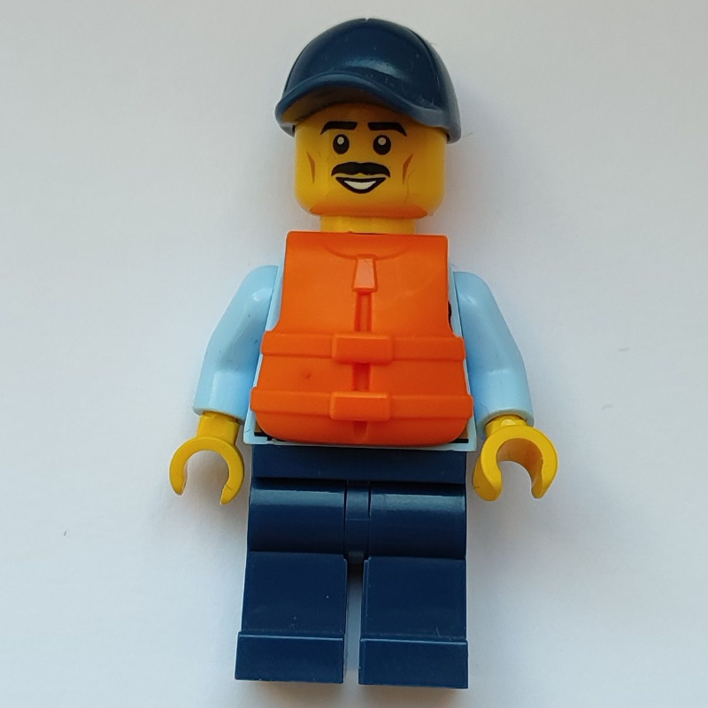 LEGO Policeman, Bright Light Blue Shirt with Tie and Police Badge, Dark Blue Cap, Moustache (fig-010852)