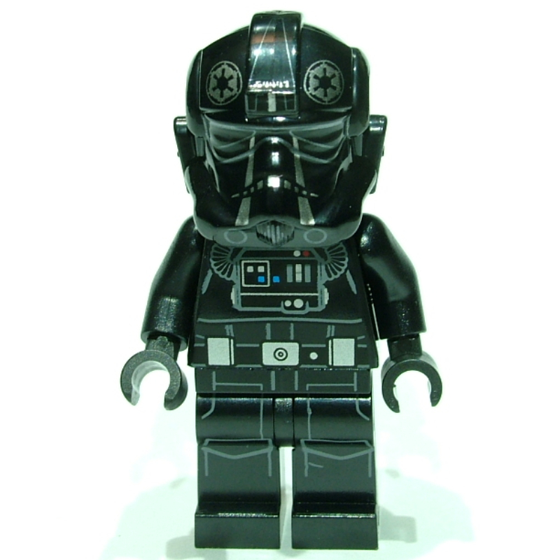 LEGO TIE Pilot, Printed Legs, Two Silver Stripes on Helmet, Silver Belt Pouches, Closed Mouth (fig-010858)