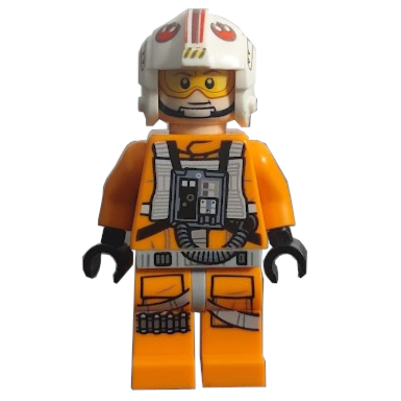 LEGO Luke Skywalker, Orange Rebel Pilot Outfit, Light Bluish Gray Hips, Black Hands, Printed Visor, Detailed Chest Panel (fig-010861)