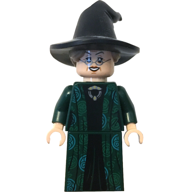 LEGO Professor Minerva McGonagall, Dark Green Robe, Black Hat with Dark Tan Hair, Azure Circle Symbols (fig-010883)