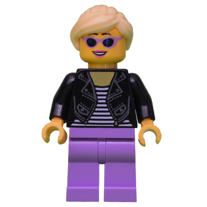 LEGO Black Torso, Medium Lavender Legs, Bright Light Yellow Hair (fig-010910)