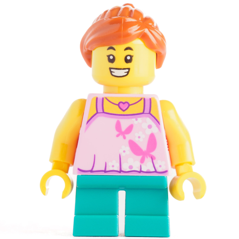 LEGO Kid - Bright Light Pink Torso, Dark Turquoise Legs, Dark Orange Hair (fig-010911)