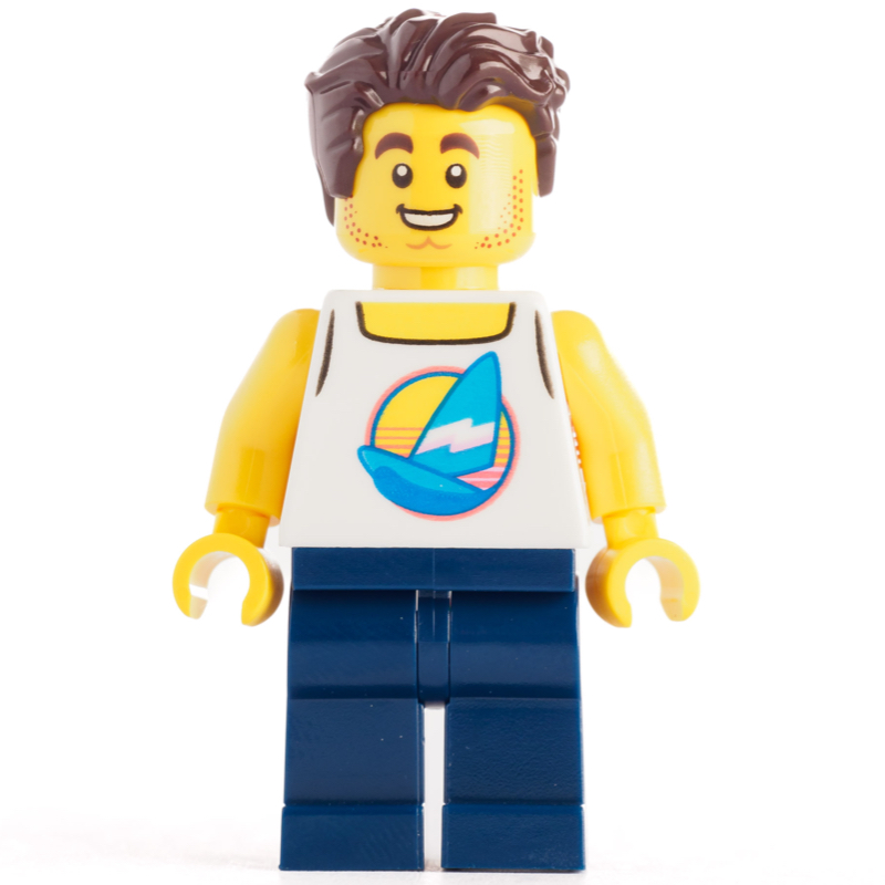 LEGO White Torso, Dark BLue Legs, Dark Brown Hair (fig-010912)
