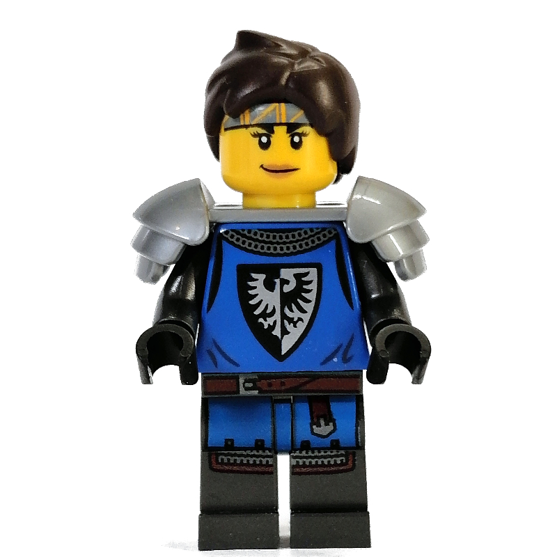 LEGO Black Falcon Knight, Female - Blue Torso, Pearl Dark Gray Legs, Dark Brown Hair, Flat Silver Shoulderguard (fig-010922)