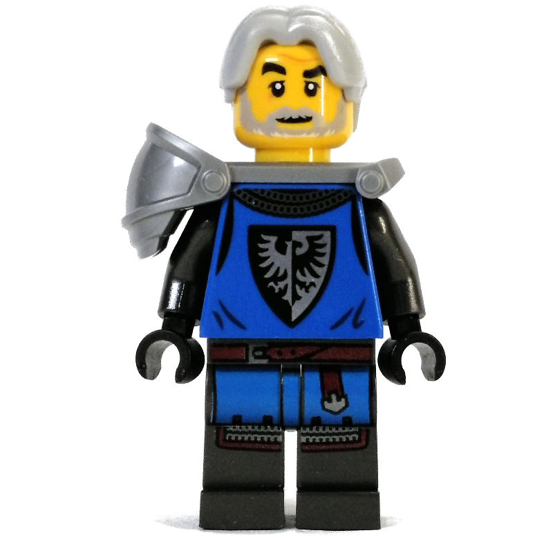 LEGO Black Falcon Knight - Blue Torso, Pearl Dark Grey Legs, Light Bluish Grey Hair, Flat Silver Shoulderguard (fig-010923)