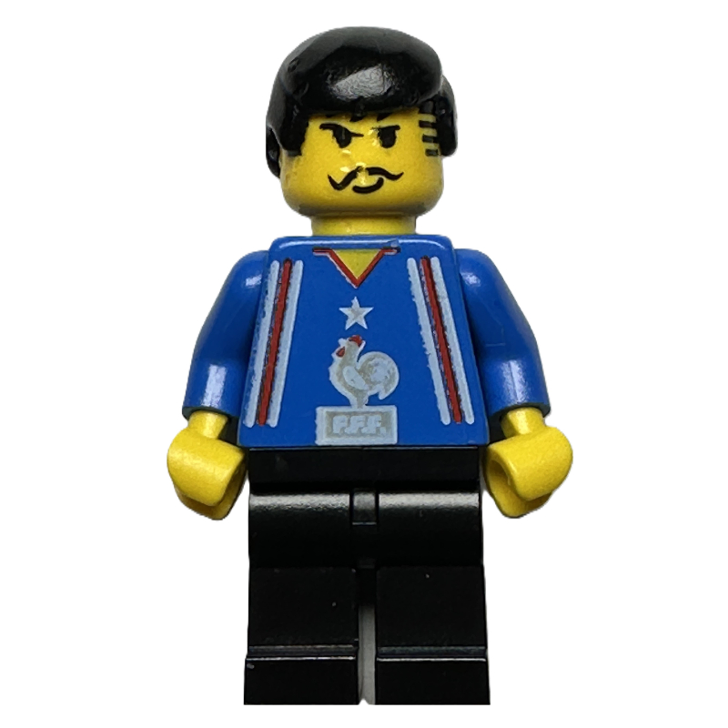 LEGO Soccer Player, French Team Jersey, Black Hair, Moustache (fig-011026)